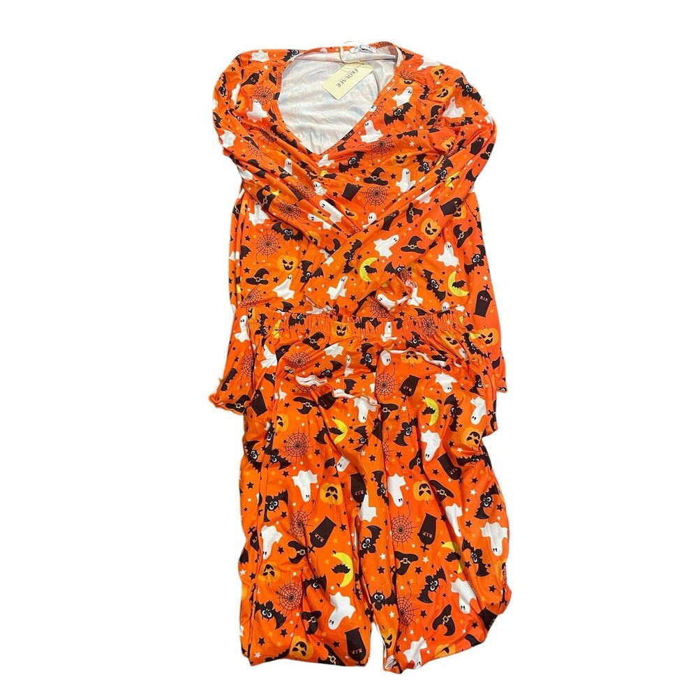 Women’s Orange Halloween Pajama set size small NEW